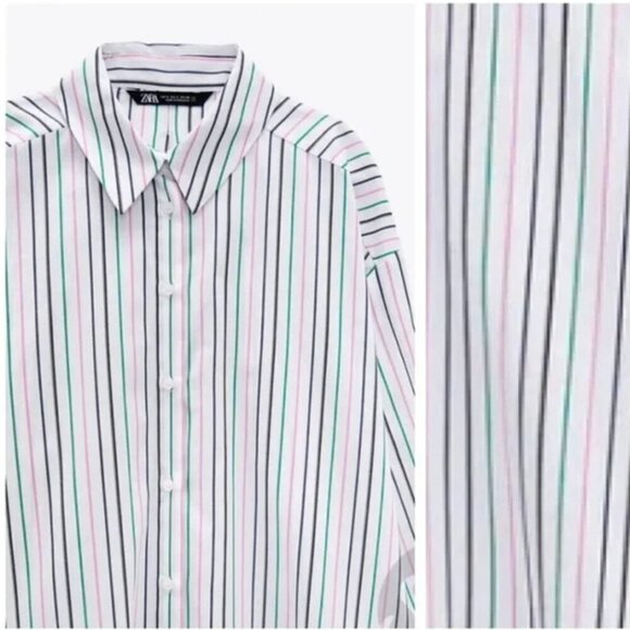 Zara White Striped Cotton Oversized Blouse/Shirt. Size s - Picture 6 of 10